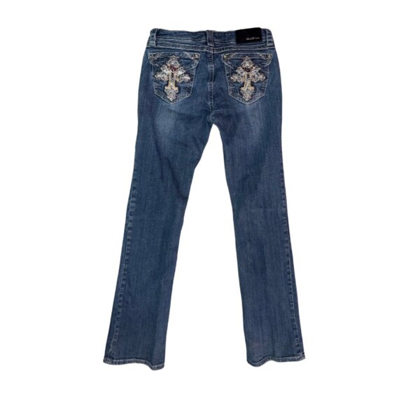 GRACE Size 28 Dark Blue Bootcut Jeans Low Rise Embellished Pockets Medium Blue - Picture 2 of 13